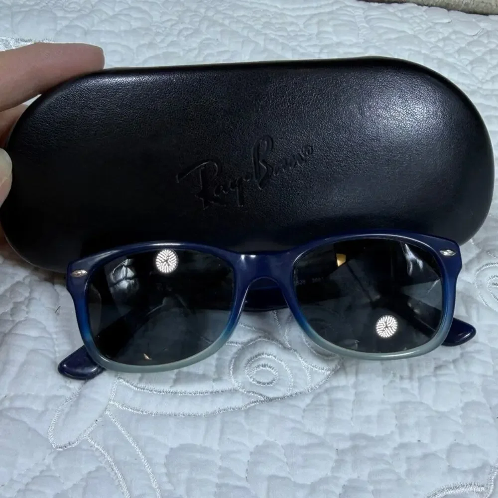 Ray-Ban Junior Kids Blue Square Rimmed Sunglasses w/ Case Youth Designer Shades